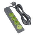 Retlux - Forlængerledning med afbryder 3 udtag Type E + 1xUSB-A + 1xUSB-C 1,4 m grå