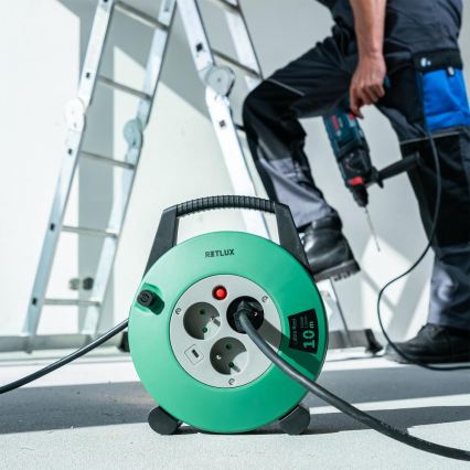 Retlux - Forlængerledning på tromle 3Z Type E 10 m grøn/sort