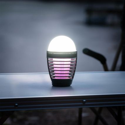 Retlux - LED bærbar genopladelig lampe med insektfanger LED/5W/1800 mAh IP44 sort