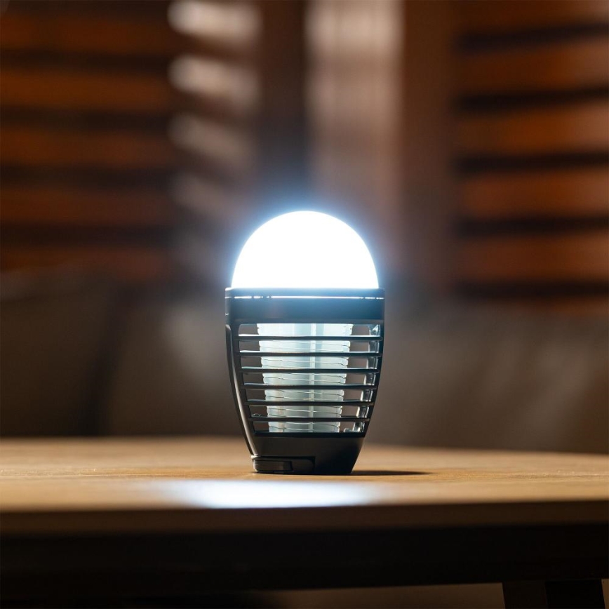 Retlux - LED bærbar genopladelig lampe med insektfanger LED/5W/1800 mAh IP44 sort