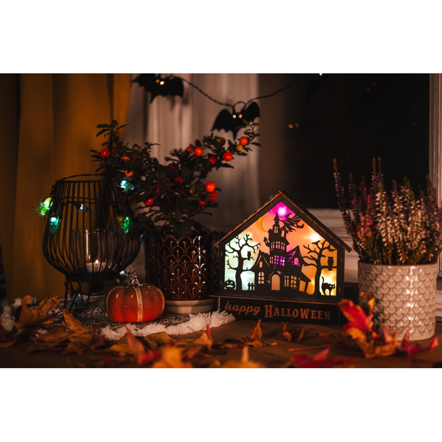 LED Dekoration HALLOWEEN LED/2xAA/flerfarvet hjemsøgt hus