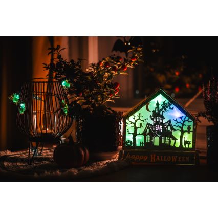 LED Dekoration HALLOWEEN LED/2xAA/flerfarvet hjemsøgt hus
