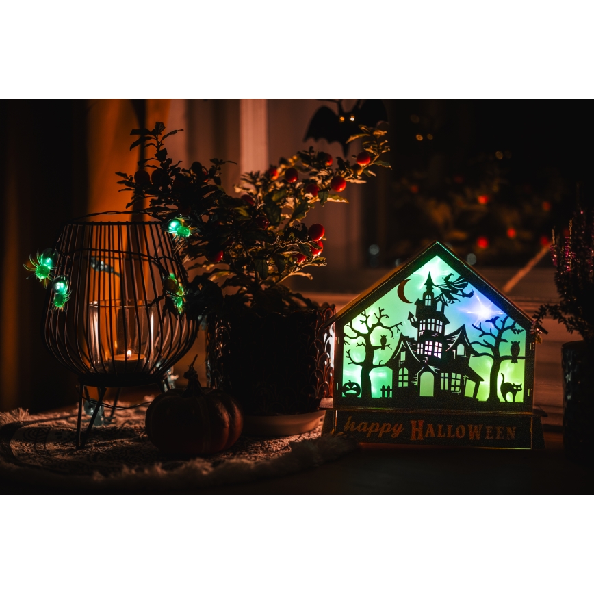 LED Dekoration HALLOWEEN LED/2xAA/flerfarvet hjemsøgt hus