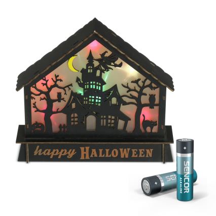 LED Dekoration HALLOWEEN LED/2xAA/flerfarvet hjemsøgt hus