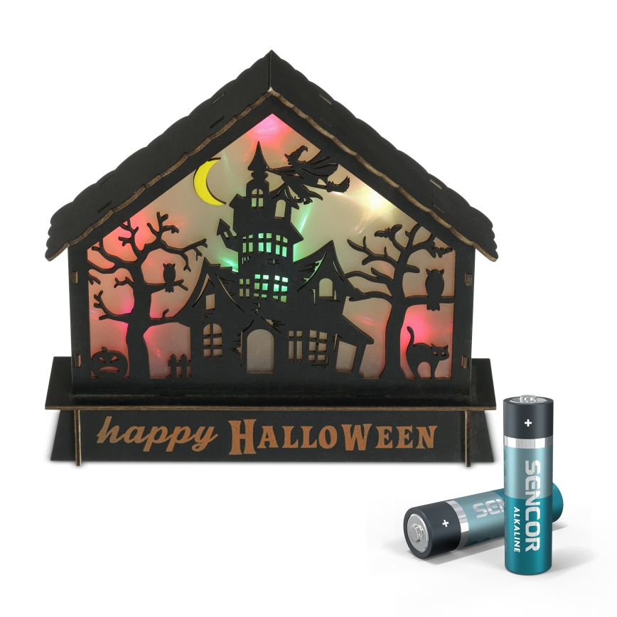 LED Dekoration HALLOWEEN LED/2xAA/flerfarvet hjemsøgt hus