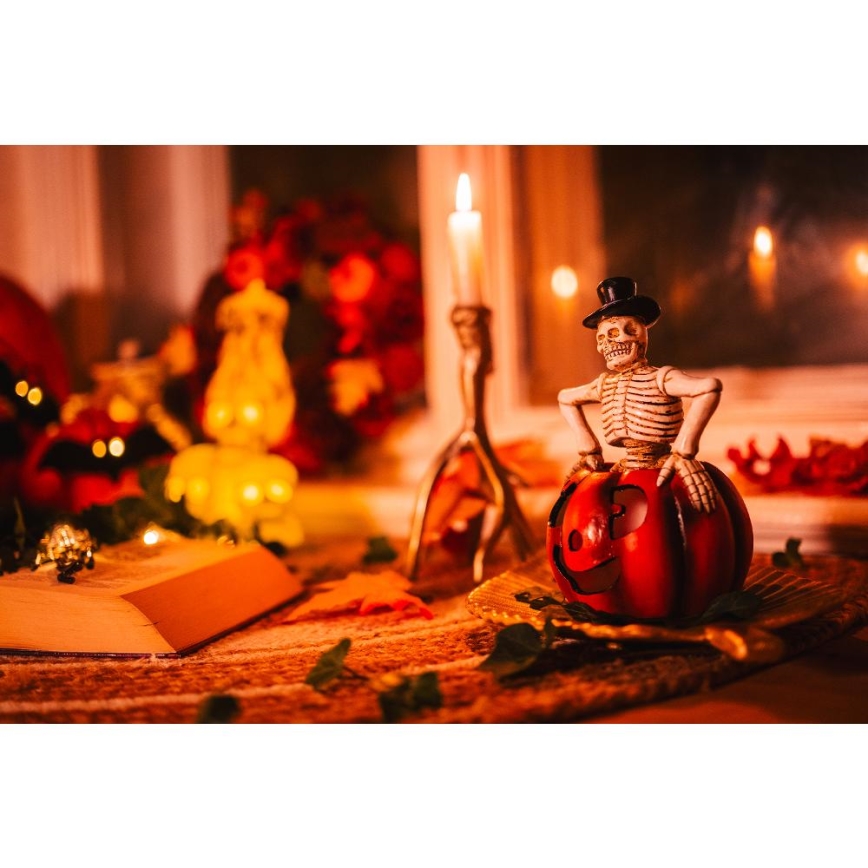 LED dekoration HALLOWEEN LED/2xLR44/varm hvid skelet i græskar resin