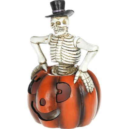 LED dekoration HALLOWEEN LED/2xLR44/varm hvid skelet i græskar resin
