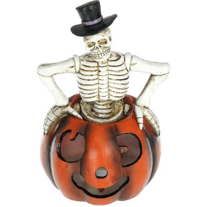 LED dekoration HALLOWEEN LED/2xLR44/varm hvid skelet i græskar resin