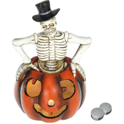 LED dekoration HALLOWEEN LED/2xLR44/varm hvid skelet i græskar resin