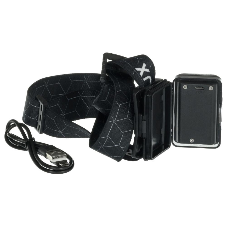 Genopladelig LED-pandelampe, 3W/1200 mAh, IP67, sort