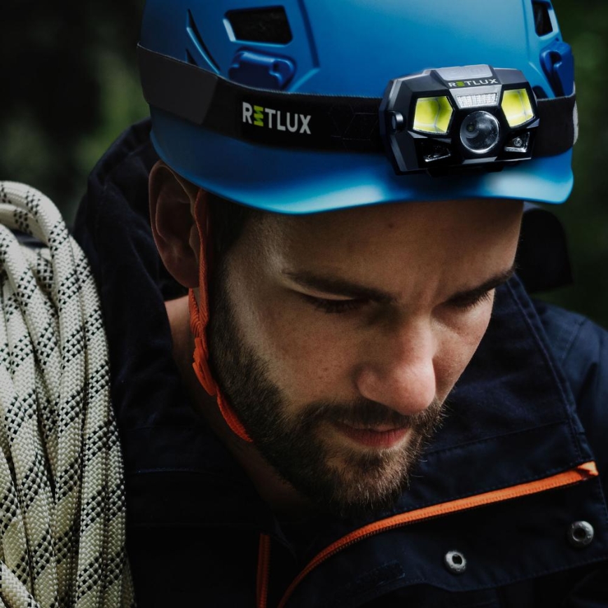 Genopladelig LED-pandelampe med sensor – 3W LED, 900 mAh, IP44, sort