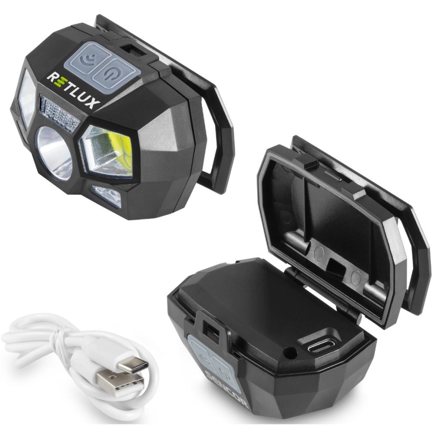 Genopladelig LED-pandelampe med sensor – 3W LED, 900 mAh, IP44, sort