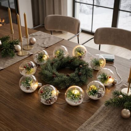 LED Julelyskæde 10xLED/3xAAA/varm hvid 2,1m kugler