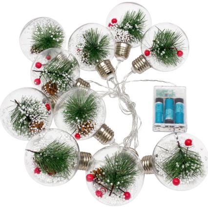 LED Julelyskæde 10xLED/3xAAA/varm hvid 2,1m kugler
