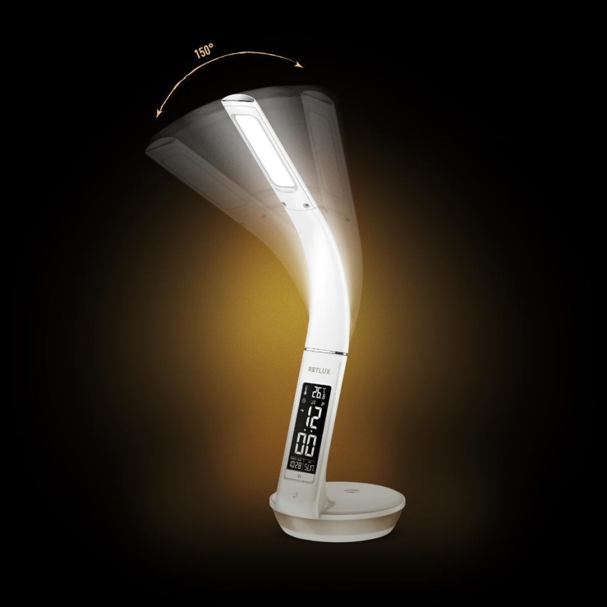 LED bordlampe m. trådløs opladning dæmpbar Qi 5W og display LED/6W/230V 3000/4000/6000K hvid