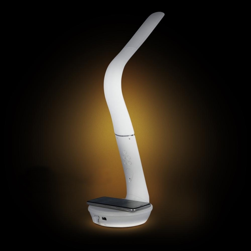 LED bordlampe m. trådløs opladning dæmpbar Qi 5W og display LED/6W/230V 3000/4000/6000K hvid