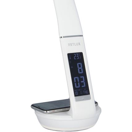LED bordlampe m. trådløs opladning dæmpbar Qi 5W og display LED/6W/230V 3000/4000/6000K hvid