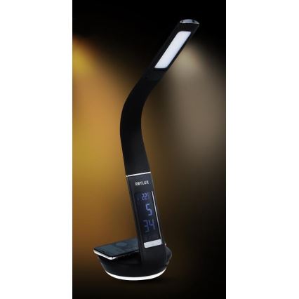 LED bordlampe m. trådløs opladning dæmpbar Qi 5W og display LED/6W/230V 3000/4000/6000K sort