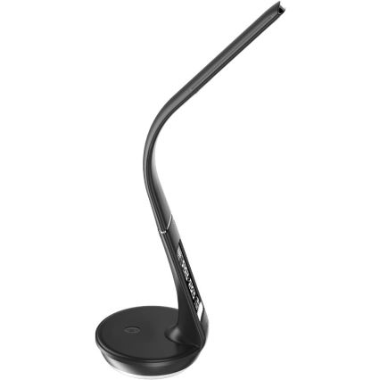 LED bordlampe m. trådløs opladning dæmpbar Qi 5W og display LED/6W/230V 3000/4000/6000K sort