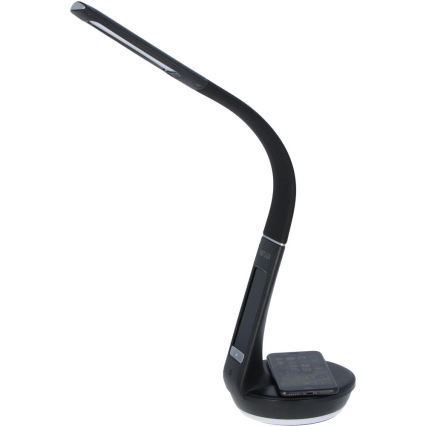 LED bordlampe m. trådløs opladning dæmpbar Qi 5W og display LED/6W/230V 3000/4000/6000K sort