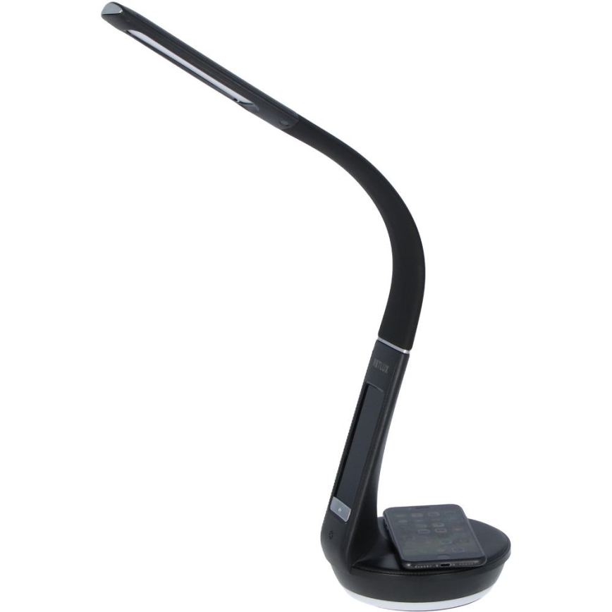 LED bordlampe m. trådløs opladning dæmpbar Qi 5W og display LED/6W/230V 3000/4000/6000K sort