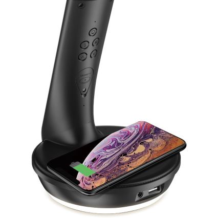 LED bordlampe m. trådløs opladning dæmpbar Qi 5W og display LED/6W/230V 3000/4000/6000K sort