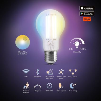 LED-pære dæmpbar FILAMENT A60 E27/7W/230V 2700-6500K Wi-Fi Tuya