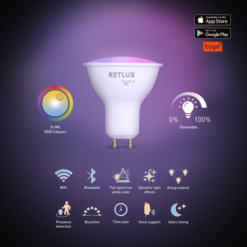 LED-pære med RGBW-farver dæmpbar MR16 GU10/4,5W/230V 2700-6500K Wi-Fi Tuya
