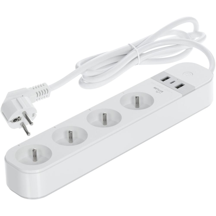 Smart forlængerdel kabel med kontakt 4Z Type E + 2x USB-A + 1x USB-C 1,5m Wi-Fi Tuya hvid