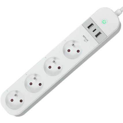 Smart forlængerdel kabel med kontakt 4Z Type E + 2x USB-A + 1x USB-C 1,5m Wi-Fi Tuya hvid