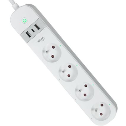 Smart forlængerdel kabel med kontakt 4Z Type E + 2x USB-A + 1x USB-C 1,5m Wi-Fi Tuya hvid