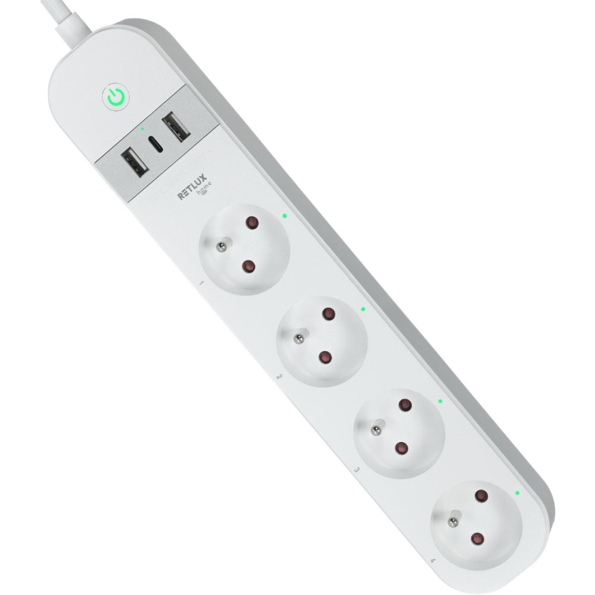 Smart forlængerdel kabel med kontakt 4Z Type E + 2x USB-A + 1x USB-C 1,5m Wi-Fi Tuya hvid