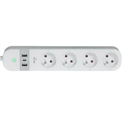 Smart forlængerdel kabel med kontakt 4Z Type E + 2x USB-A + 1x USB-C 1,5m Wi-Fi Tuya hvid