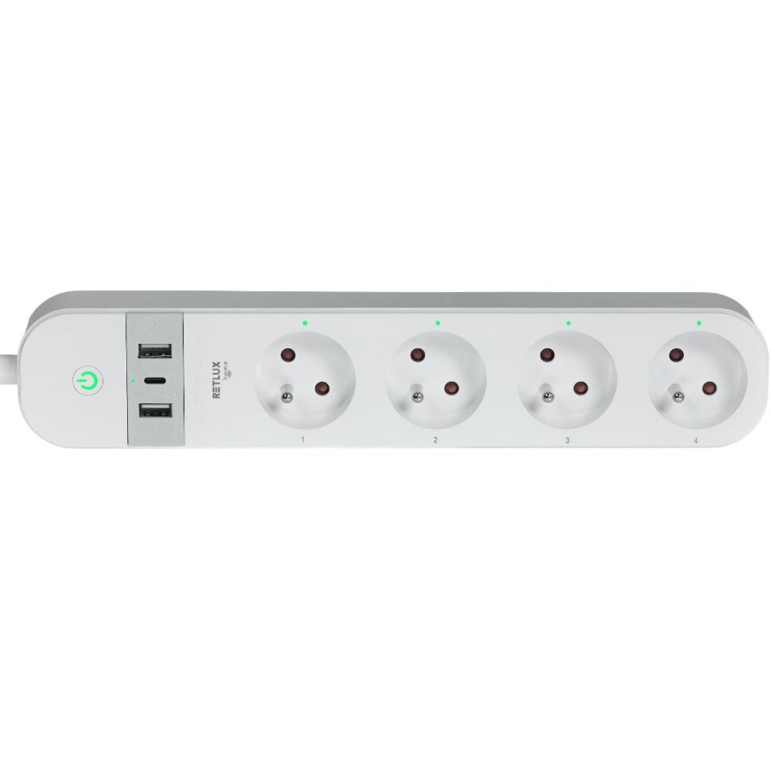 Smart forlængerdel kabel med kontakt 4Z Type E + 2x USB-A + 1x USB-C 1,5m Wi-Fi Tuya hvid