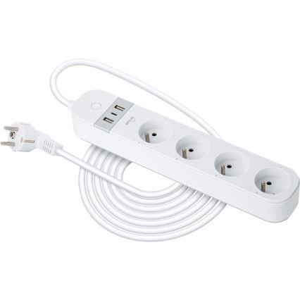 Smart forlængerdel kabel med kontakt 4Z Type E + 2x USB-A + 1x USB-C 1,5m Wi-Fi Tuya hvid