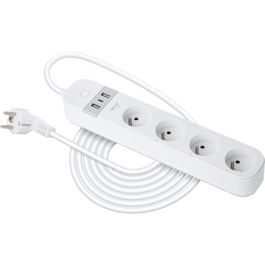 Smart forlængerdel kabel med kontakt 4Z Type E + 2x USB-A + 1x USB-C 1,5m Wi-Fi Tuya hvid