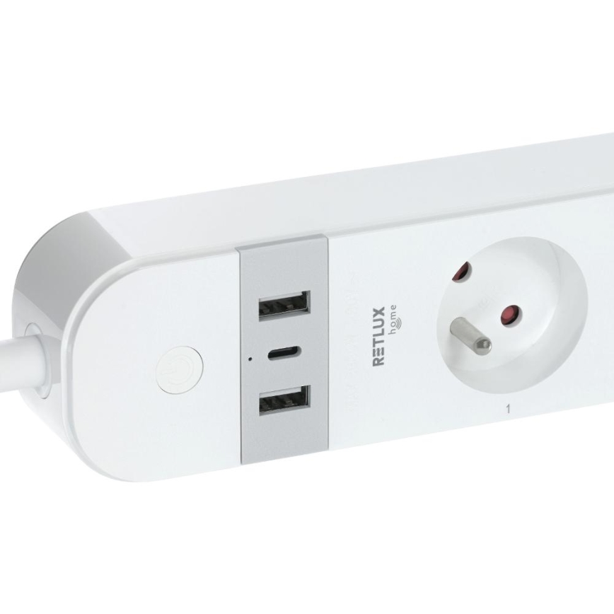 Smart forlængerdel kabel med kontakt 4Z Type E + 2x USB-A + 1x USB-C 1,5m Wi-Fi Tuya hvid
