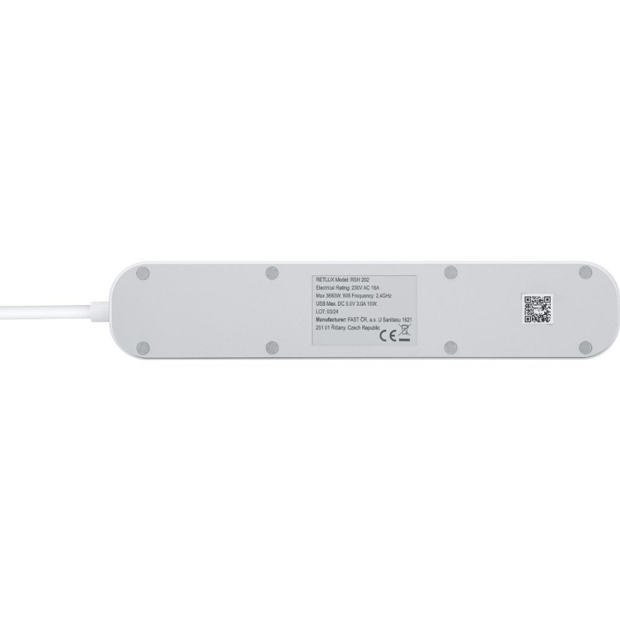 Smart forlængerdel kabel med kontakt 4Z Type E + 2x USB-A + 1x USB-C 1,5m Wi-Fi Tuya hvid