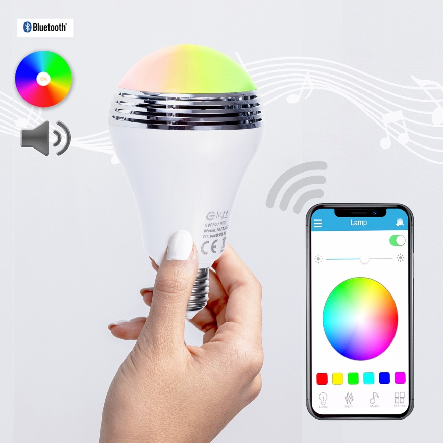 RGB LED pære med Bluetooth-højttaler E27/8W/230V 2700K