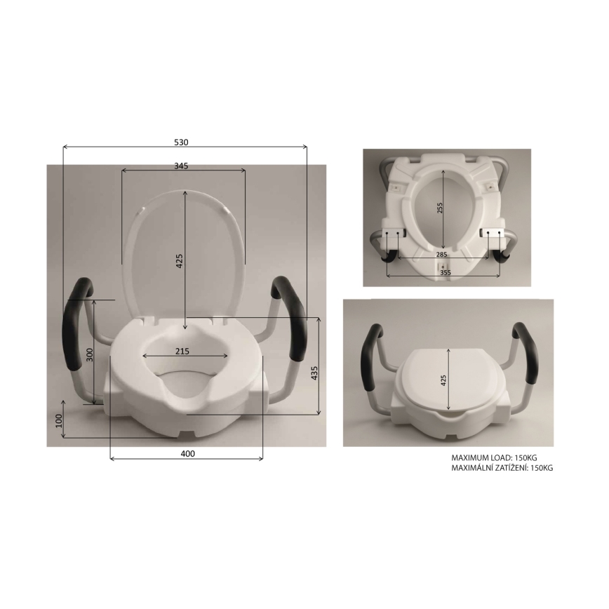 Ridder - Forhøjet toiletsæde med håndtag, hvid