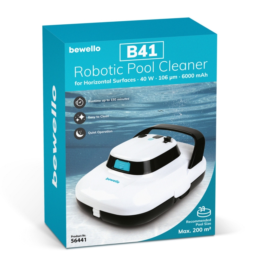 Robotisk poolrenser til vandrette overflader 40W/12,6V 6000 mAh IPX8 hvid