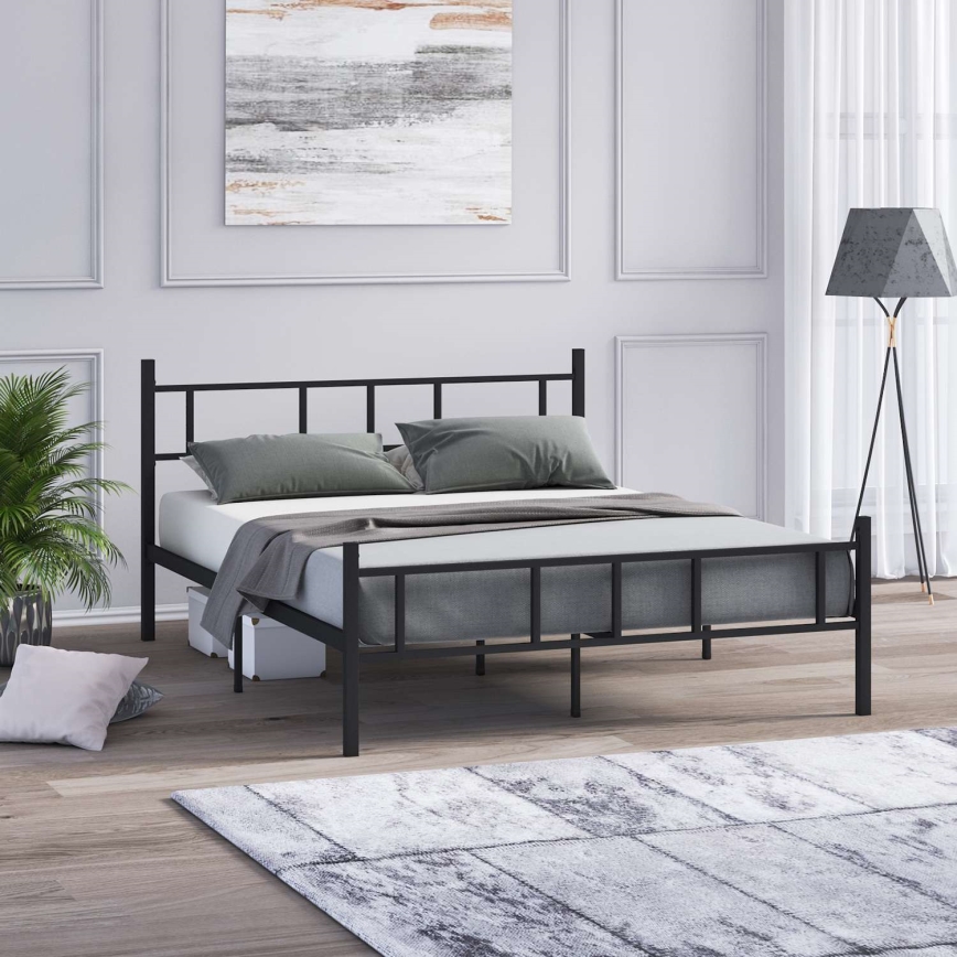 Robust metaldobbeltseng PIRON 160x200 cm, sort, bæreevne 200 kg