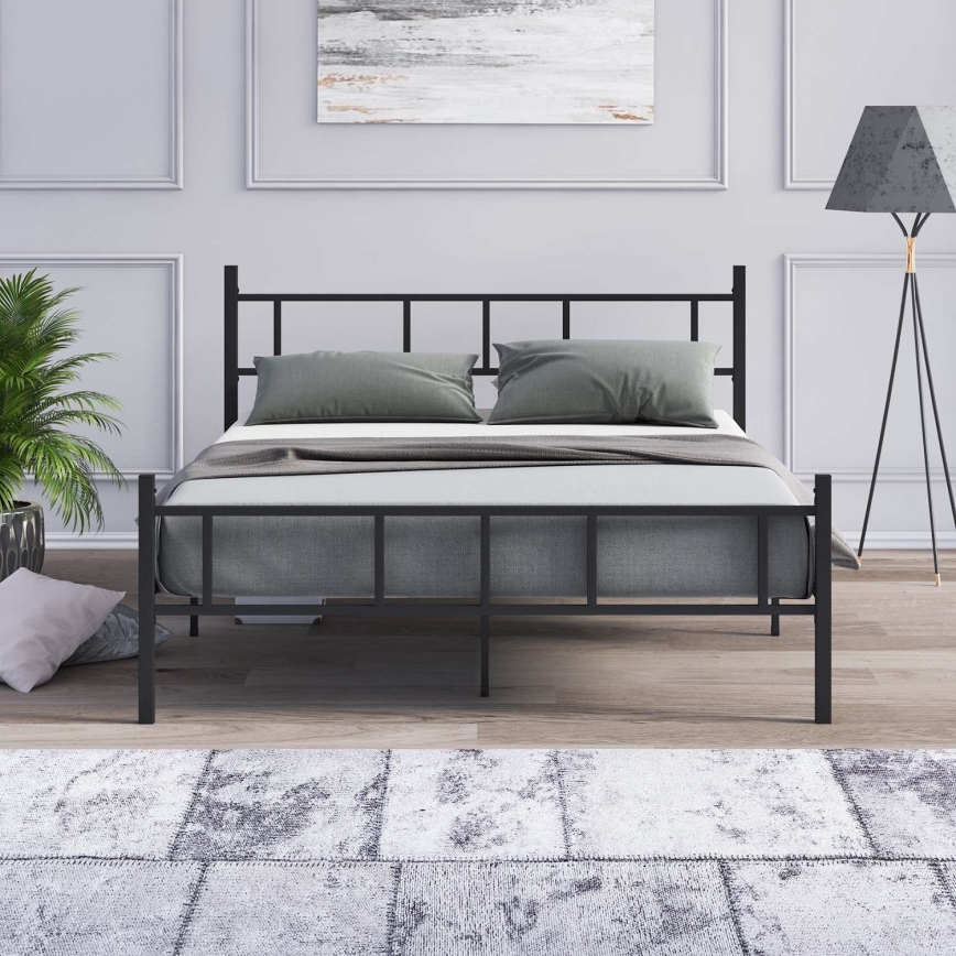 Robust metaldobbeltseng PIRON 160x200 cm, sort, bæreevne 200 kg