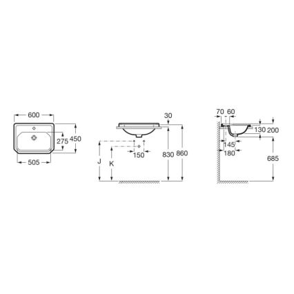Roca A3270A5000 - Nedfældet vask CARMEN 60x45 cm keramik/hvid