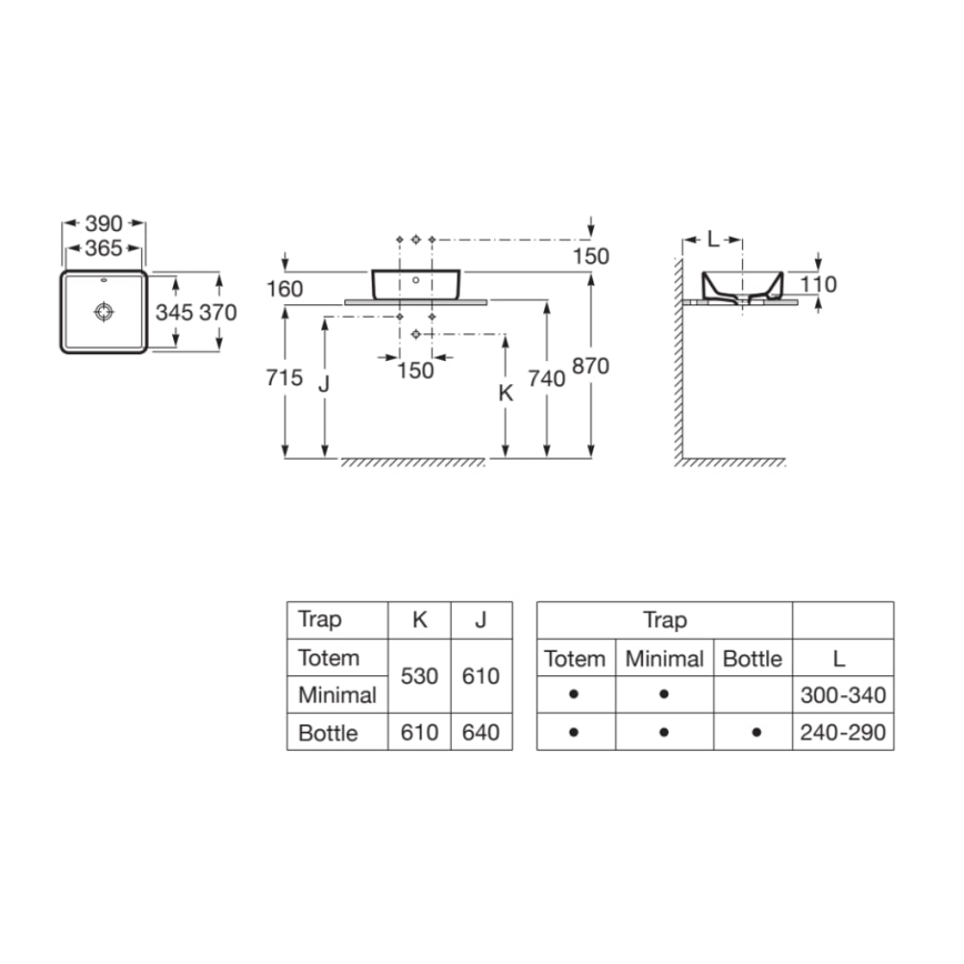 Roca A3270ML000 - Indbygget vask GAP 39x37 cm keramik/hvid