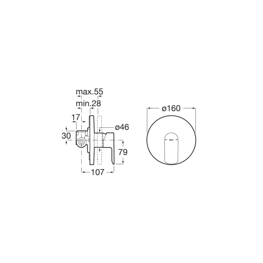 Roca A5A226EC00 - Brusebatteri til indbygget installation CALA i blank krom