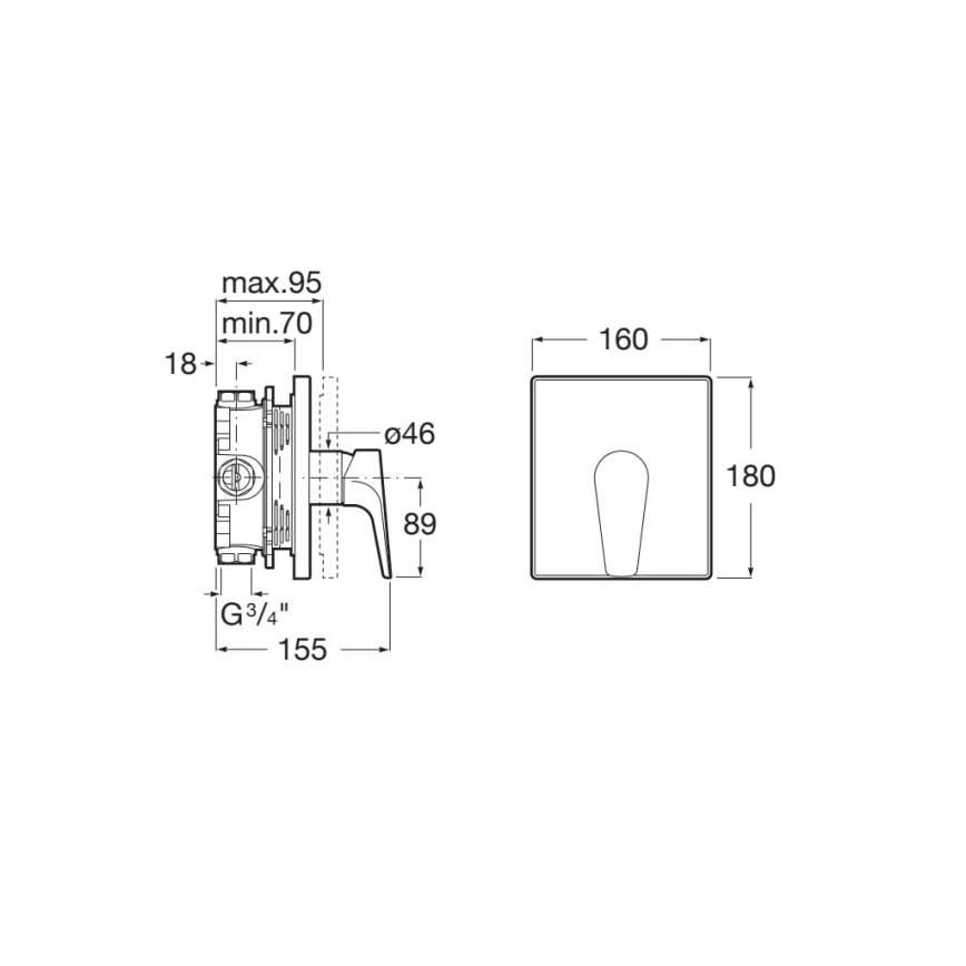 Roca A5A2B90C00 - Indbygningsbrusebatteri ATLAS i poleret krom