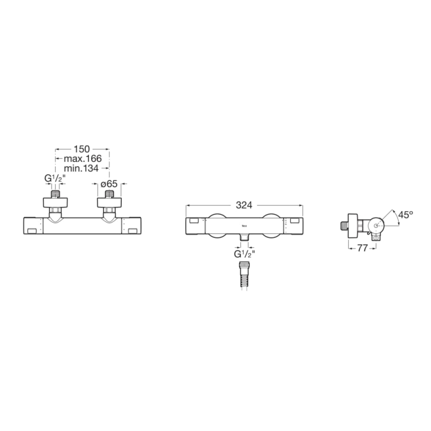Roca A5A2E18C00 - Bruser termostatisk tap T-500 skinnende krom