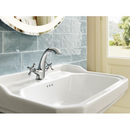Roca A5A3A4BC00 - Håndvaskarmatur + bundventil med overløb CARMEN RETRO 17,8 cm poleret krom