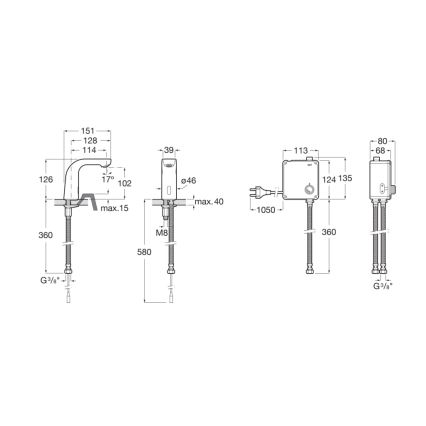 Roca A5A5309C00 - Berøringsfri armatur til håndvask L20, 4x AA-batterier, blank krom